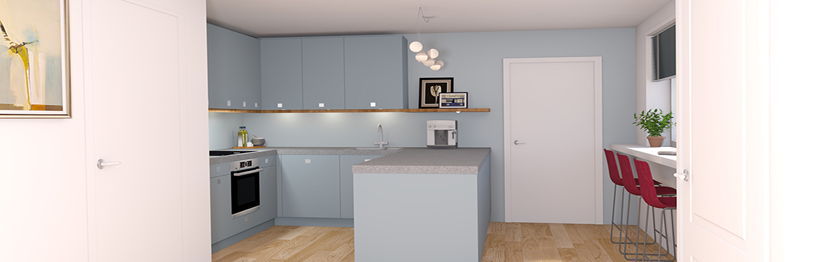 keuken schiereiland strak blauw Technische tekening voor keuken en badkamer. Uw onafhankelijke adviseur en maker van leidingschema en aansluittekening zonder aankoop ervan.