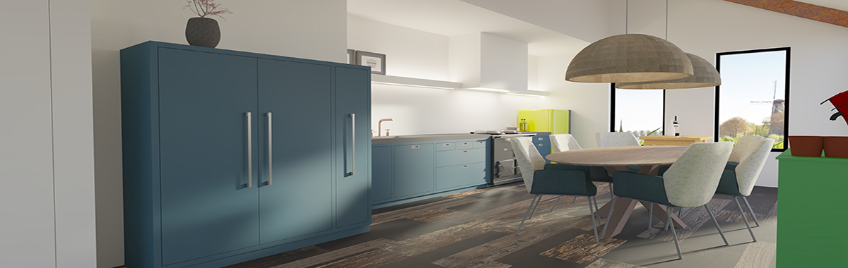 strakke landelijke keuken in moderne schuurwoning